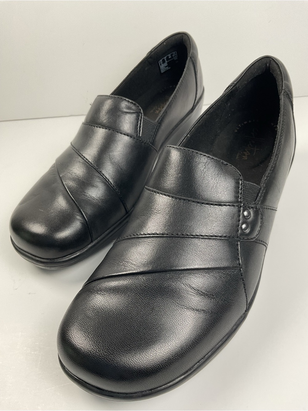 Clarks Black Leather Comfort Slip On Work Office Casual Shoes Women 9 - Picture 4 of 10